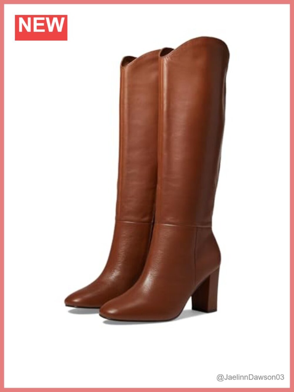 Leather Knee High Boots Pointed Toe Block Heel Zip Closure